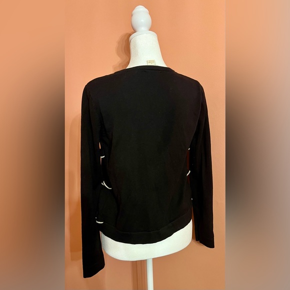 Kate Spade LNWOT Sz 12/Small Black Cardigan w/ Gold Accent Ruffles - Picture 5 of 6